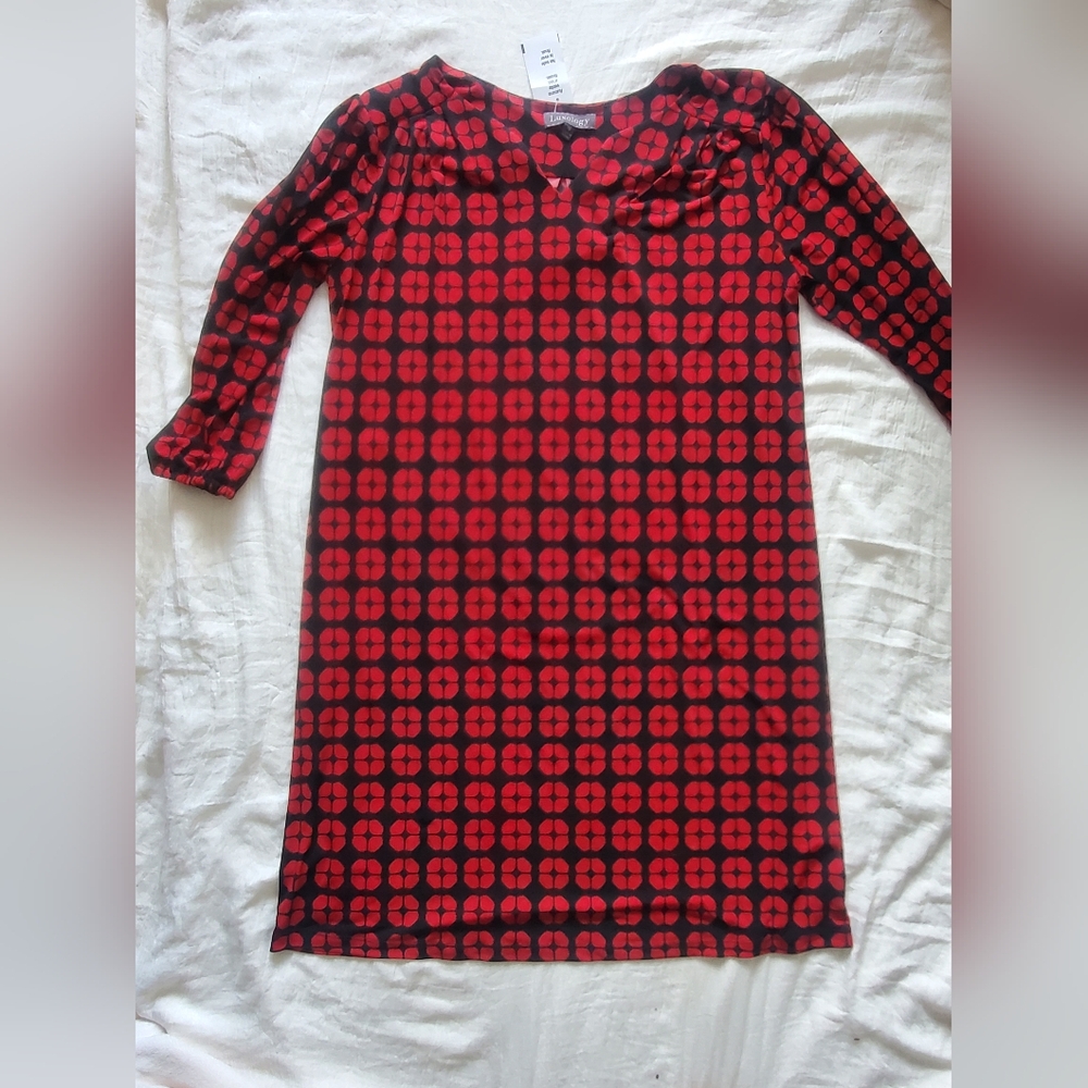 Luxology Red and Black Geometric Long Sleeve Dress